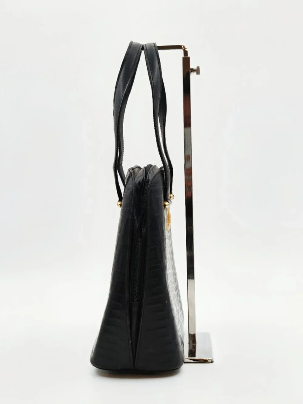 Givenchy Vintage Black Embossed Leather Top Handle Handbag Gold Tone Hardware